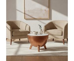 Orsina Crest Copper Finish White Marble Top Table