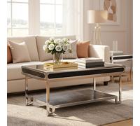 Orsina Crocodile Leather Effect Two Tier Coffee Table, Glass Top Coffee Black Coffee Table, Leather Coffee Table Orsina Black