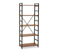 Orsina Cross-Pattern Design 5 Tier Light Yellow Shelf Unit, Bookcase Shelving With Black Metal Frame, Storage Rack in Red Orsina Red