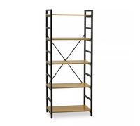 Premier Housewares Functional Cross-Pattern Design 5 Tier Light Yellow Shelf Unit|Bookcase Shelving With Black Metal Frame For Organizing Essentials|Compact Storage For Books