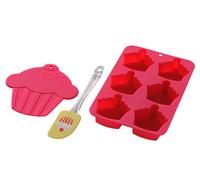 Orsina Cupcake Baking Set, 6 Silicone Moulds, Trivet & Yellow Spatula, Non-Stick Baking Set with Moulds, & Sheet in Pink Orsina Pink