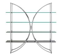 Orsina Curved Design Shelf Unit With Black Glass Shelves, Versatile Display Unit, Storage Unit, Decorative Shelf in Silver Orsina Silver