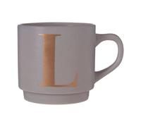 Orsina Curved Handled Grey L Letter Mug,porcelain Tea Cup With Personalized Gold Etched Letter,perfect For Coffee