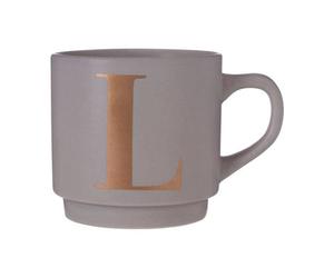 Orsina Curved Handled Grey L Letter Mug,porcelain Tea Cup With Personalized Gold Etched Letter,perfect For Coffee
