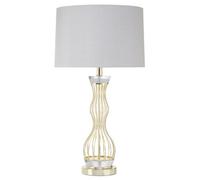 Orsina Curved Wireframe Table Lamp With Crystal Bands, Grey Fabric Shade Accent Light, Decorative Lighting Fixture