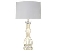 Orsina Curved Wireframe Table Lamp With Crystal Bands, Grey Fabric Shade Accent Light, Decorative Lighting Fixture in Gold Orsina Gold
