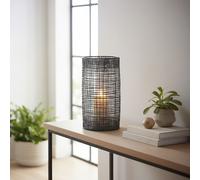 Orsina Cylindrical Black Lantern, Elegant Iron Wireframe Black Candle Holder, Indoor Outdoor Decor with Glass Shade Orsina Black