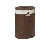 Orsina Dark Brown Oval Laundry Hamper, Eco-Friendly Bamboo And Cotton Basket With Lid And Side Handles, Sl nd