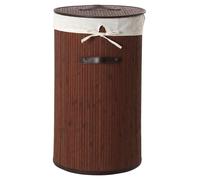 Orsina Dark Brown Round Laundry Hamper, nature friendly Bamboo & Cotton Basket With Lid & Side Handles, Stylish Orsina Brown