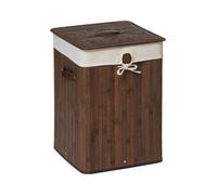 Orsina Dark Brown Square Laundry Hamper, Bamboo And Cotton Storage Basket With Lid And Handles,
