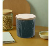 Orsina Dark Green Small Storage Jar With Bamboo Lid, Porcelain Jar With Embossed Leaf Texture, Perfect Kitchen Jar Orsina Green