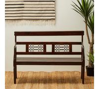 Orsina Dark Sheesham Wood Bench, Vintage-Style Wooden Seat with Intricate Iron-Detail Back, Entryway Seating in Brown Orsina Brown