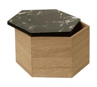 Orsina Decent Black Marble Effect Hexagonal Trinket Box, Decorative Trinket Box With Natural Base, Wooden Storage Box Orsina Black
