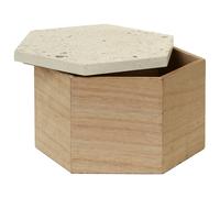 Orsina Decent Black Marble Effect Hexagonal Trinket Box, Decorative Trinket Box With Natural Base, Wooden Storage Box in White Orsina White