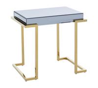 Orsina Decent End Table With Grey Mirrored Top, Metal Side Table With C-Shaped Base, Luxe Gold Finish Small Table