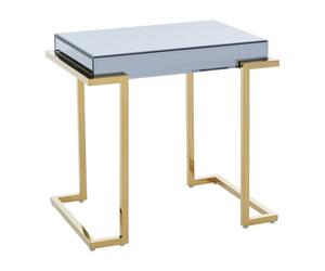 Orsina Decent End Table With Grey Mirrored Top, Metal Side Table With C-Shaped Base, Luxe Gold Finish Small Table