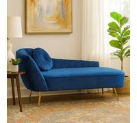 Orsina Decent Grey Left Arm Velvet Chaise For Livingroom, Chaise Couch With Button Tufted Cushion, Grey Lounge Sofa in Blue Orsina Blue