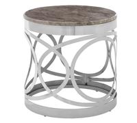 Orsina Decent Marble Side Table For Dinning Room, Elegant Decorative Bedside Table, Stylish Small Round Sidetable in Silver Orsina Silver