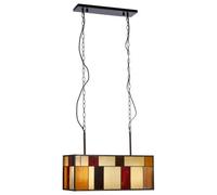 Orsina Deco Rectangle Ceiling Light, Rustic Bronze Pendant With Multicoloured Textured Glass, Glass Ceiling Light