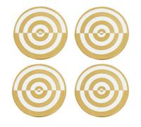 Orsina Decorative White And Gold Ceramic Coaster Set, Luxe Glazed Stoneware Coasters With Bullseye Pattern