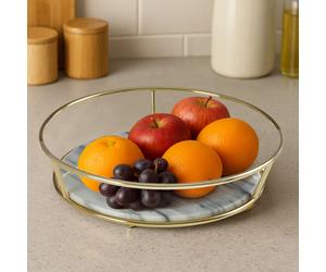 Orsina Delphine White Marble & Brass Finish Fruit Basket Orsina White