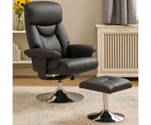 Orsina Denton Leather Effect Reclining Chair & Footstool in Black Orsina Black
