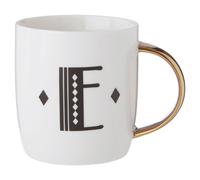 Orsina Diamond Deco E Letter Monogram Mug, Bone China Travel Mug, Personalized Ceramic Coffee Cup, Classic Cup in Gold Orsina Gold