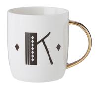 Orsina Diamond Deco K Letter Monogram Mug, Durable Bone China Coffee Mug, Reusable Coffee Cup With Gold Finish Handle Orsina Gold