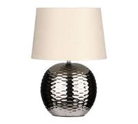 Premier Housewares Table Lamp with Dimple Effect Chrome Base & Beige Fabric Shade