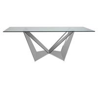 Orsina Dining Table With Tempered Glass Top, Lounge Table With Chrome Base, Garden Table For Patio, Kitchen Table