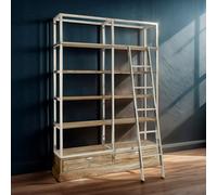 Orsina Display Unit With Moveable Ladder,shelf Unit With Storage Drawers,wall Shelving Unit,pine Wood Bookcase