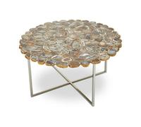 Orsina Distinctive Agate Coffee Table With Cross Base, Modern Silver Finish Decorative Table,