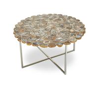 Orsina Distinctive Agate Coffee Table With Cross Base, Modern Silver Finish Decorative Table in Natural Orsina Natural