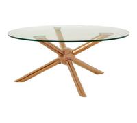 Orsina Distinctive Base Design Round Rose Gold Coffee Table, Elegant Display Table, Clear Tempered Glass Top Table