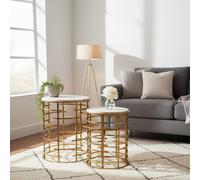 Orsina Distinctive Set Of 2 Tables With Jupiter Base, Metallic Nesting Table, old Finish Bedside Table For Bedroom in White Orsina White
