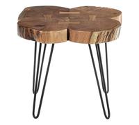 Orsina Distinctive Side Table With Acacia Wood Rings On Top, Geometric Bow-Shaped Bedside Table, Metal Round Table