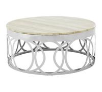 Orsina Distinctive White Marble Coffee Table, Decorative Table With Stainless Steel Base, Metal And Marble Table