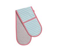 Orsina Double Oven Glove, Quilted Heat-Resistant Fabric With Vintage Floral Pattern, Protects Both Hands in Blue Orsina Blue