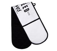 Orsina Double Oven Glove, Witty Printed Design With Quilted Heat-Resistant Fabric, Protects Both Hands in White Orsina White
