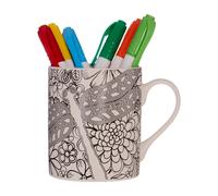 Orsina Dragonfly Colour In Mug, Bone China Mug With Dragonfly & Floral Design, Creative Mug Set With 6 Colouring Pens Orsina Multicolor
