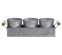 Orsina Drummond Set Of Three Galvanised Steel Flower/herb Pots With Tray