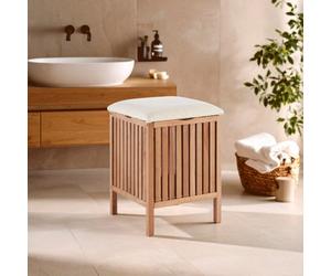 Orsina Dual Purpose Wood Storage Stool, Natural Walnut Build Storage Stool For Livingroom, Fabric Seat Stool