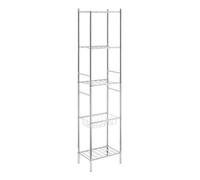 Orsina Durable 5 Tier Chrome Shelf Unit With Basket, Sturdy Standing Shelves For Livingroom, Spacious Shelf Unit in Silver Orsina Silver