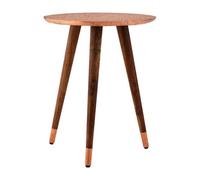 Gold Copper Finish Metal Top Side Table with Natural Wooden Legs, Boho
