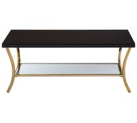 Orsina Durable Black Coffee Table, Elegant Gold Finish Decorative Coffee Table With Curved Legs & Glossy Black Top Orsina Black