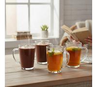 Orsina Durable Clear Tall Glass Mugs Set Of 4, Durable Coffee Mugs, Versatile Coffee Cups, Light Weight Glass Mugs