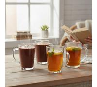 Orsina Durable Clear Tall Glass Mugs Set Of 4, Durable Coffee Mugs, Versatile Coffee Cups, Light Weight Glass Mugs Orsina Clear