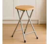 Orsina Durable Fold Away Stool With Wood Veneer Seat, Space Saving Design Side Table, Stylish Build Bedside Table in Silver Orsina Silver