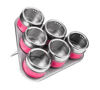 Orsina Durable Hot Pink Magnetic Spice Jars With Triangular Tray, Stylish Oblong Tray, Clear Plastic Lid Tray