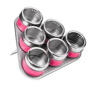 Orsina Durable Hot Pink Magnetic Spice Jars With Triangular Tray, Stylish Oblong Tray, Clear Plastic Lid Tray Orsina Pink